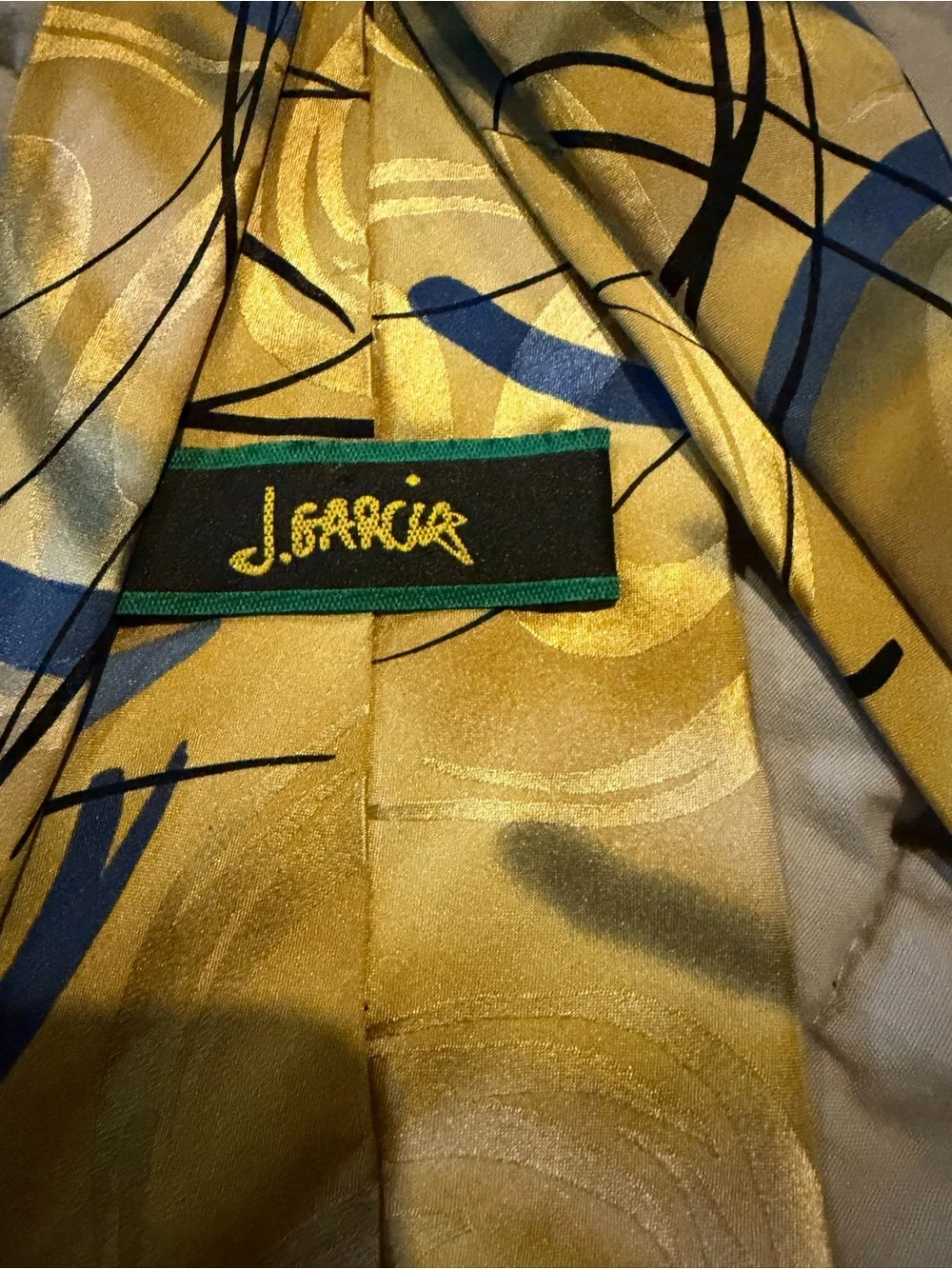 J. Garcia Yellow and Blue Abstract Pattern Necktie
